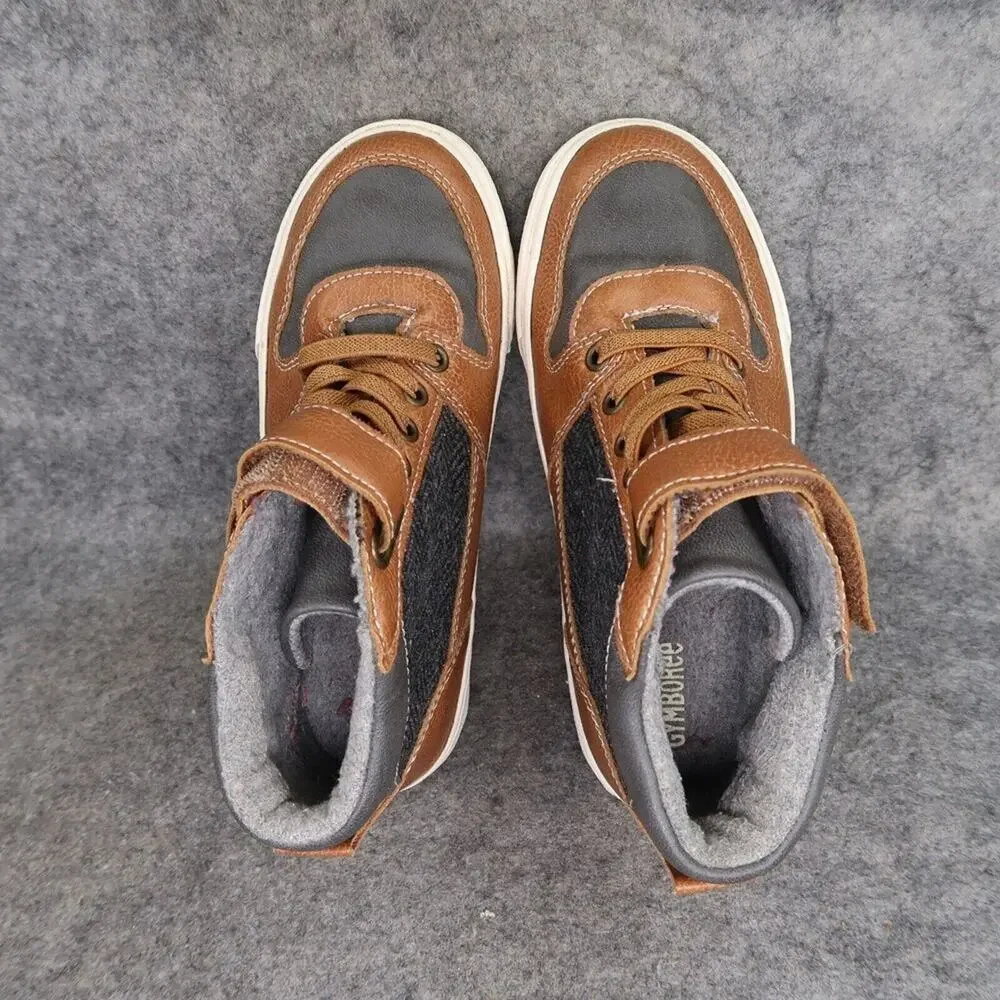 Gymboree Shoes Kids 13 Sneakers Boots High Top Casual Brown Grey Boys Easy On